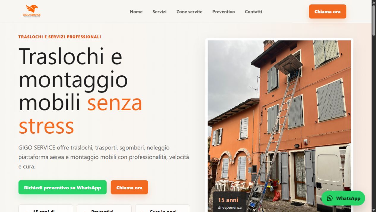 Homepage di GIGO Service, sito per traslochi a Bologna e Modena